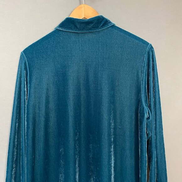Soft Surroundings Velvet Top Blouse Button-Up Stretch Sz Medium Teal Long Sleeve - Picture 5 of 15